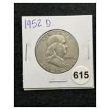 1952 D Franklin Half Dollar Silver Coin