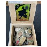 Cigar Box full of Chipped Axes, etc. Indian Artifa