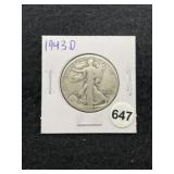 1943 D Walking Liberty Half Dollar Silver Coin