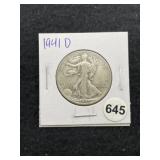 1941 D Walking Liberty Half Dollar Silver Coin