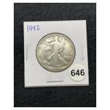 1942 Walking Liberty Half Dollar Silver Coin