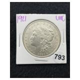 1921 UNC Morgan Silver Dollar Coin