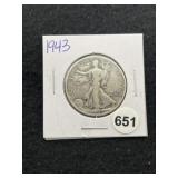 1943 Walking Liberty Half Dollar Silver Coin