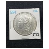 1889 UNC Morgan Silver Dollar Coin