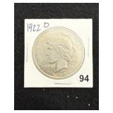1922 D Peace Silver Dollar Coin