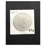 1922 S Peace Silver Dollar Coin