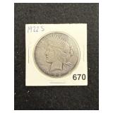 1922 S Peace Silver Dollar Coin