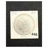 1891 UNC Morgan Silver Dollar Coin