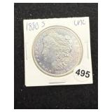 1880 S UNC Morgan Silver Dollar Coin