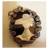 Sterling Brooch Black Onyx w/Mother of Pearl inlay