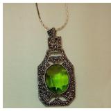 Sterling Pendant Green Peridot w/Markasites