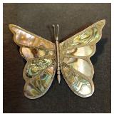 Mexican Silver Mother of Pear Inlay Brooch 11.9g