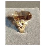 14k Yellow Gold Lg Square Smokey Topaz Ring