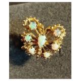 14k Yellow Gold Butterfly - 7small Fire Opals Ring