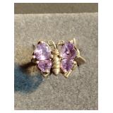Sterling .925 Butterfly w/4 Amethyst Stones Ring
