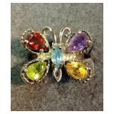 Sterling Butterfly w/ 4 different colored stones