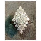 14k Ring w/ 25 Diamonds on Raised Bed