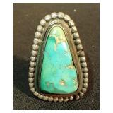 Sterling Lg Blue-Green Turquoise Indian Ring