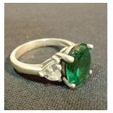 Sterling w/ Green Garnet & 2 Heart Shaped White CZ