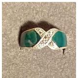 .925 w/ Green Aventurine and markasite Ring