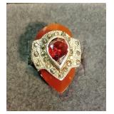 .925 Chalcedony Agate, Garnet, Marcasites Ring