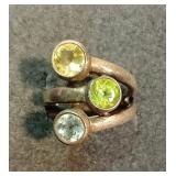 Vintage .925 Topaz, Citrine, Peridote Tripass Ring