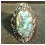 Sterling Abolone & Marcasite Ring