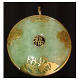 2Vintage 2" Jade Pendant in 14k Yellow Gold