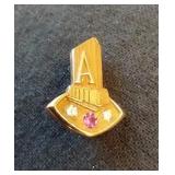10k American Trust & Bank Pin -2 Diamonds,1 Ruby