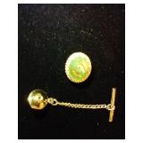 14k Tie Clip with Embossed Jade 3.8g
