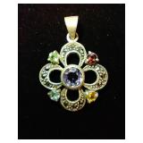 Sterling Silver Pendant with 5 Multicolor CZ