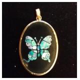 14k 585 Onyx Inlaid with Opal Mosaic Butterfly