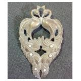 Sterling Courting Peacock Pendant 6 Rhinstones