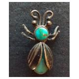 Sterling & Turquoise Tiny Bug Vintage Pin Brooch