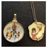 2 DeGrazia Pendants with 18" Sterling Necklace