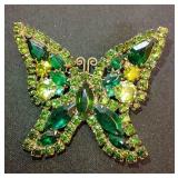 Weiss Signed 2-1/2" Butterfly Gr Rhinestone Brooch