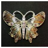 Monet Signed 2-1/2" Butterfly Inlay Rhinestone