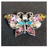 1-3/4" Multi-Color Rhinestone Butterfly Brooch