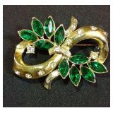 Emerald Rhinestone Brooch