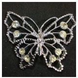 2-1/4" Open Butterfly Brooch 8 Clear Rhinestones