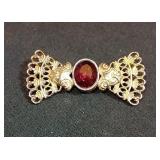 2" Bowtie Brooch w/ Large Red Crystal Rhinestone