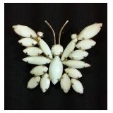 Vintage Milkglass Rhinestone Trembler Brooch