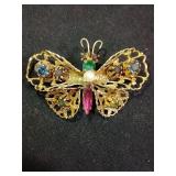 2" Multi-color Rhinestone Butterfly Brooch