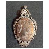 Vintage Silver Marcasite Cameo Pendant Brooch