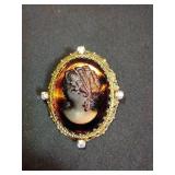 Vintage W Germany Amber Glass Cameo Brooch