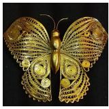 3-1/2" Filigree Golden Butterfly Brooch