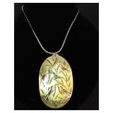 Mother of Pear painted Bird Pendant 24" Necklace