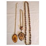 3 Wood Carved / Bead Necklaces