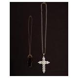 2 Necklaces 1 w/ Cross Pendant, 1 w/ Purple Stone