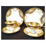 Pr footed cup & saucer gold w/enamal Japan
